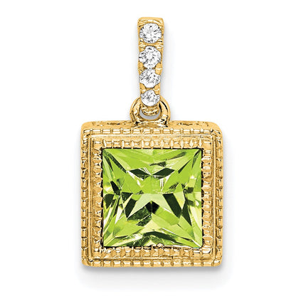 14K Gelbgold Anhänger mit quadratischem Peridot und echten Diamanten