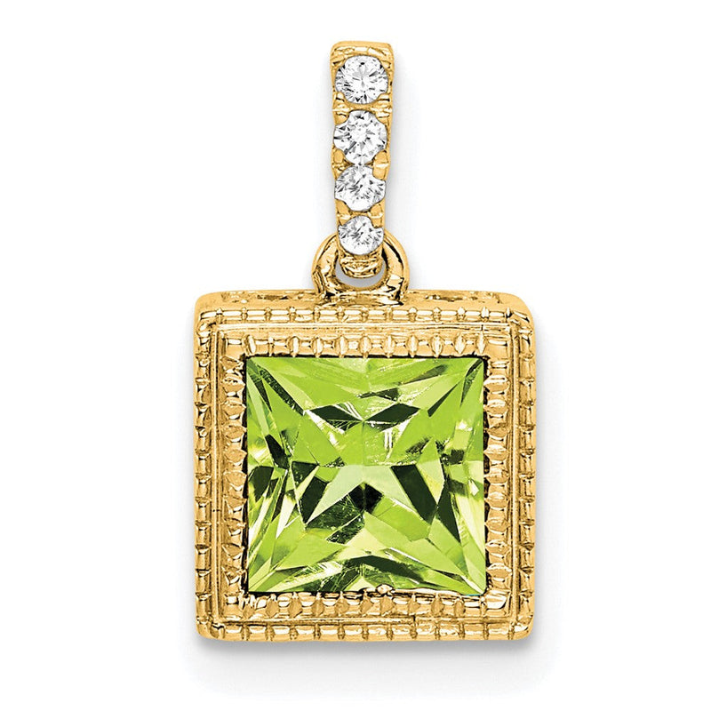 14K Gelbgold Anhänger mit quadratischem Peridot und echten Diamanten