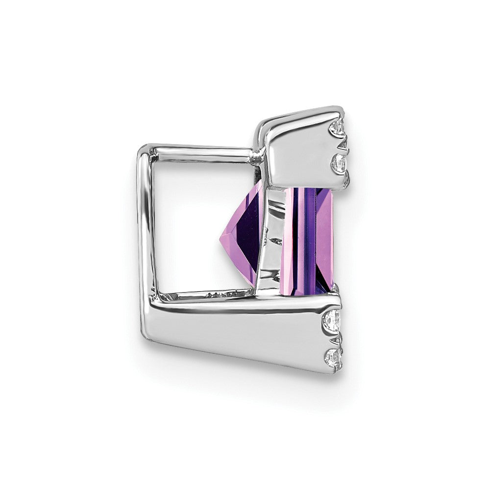 14K Weißgold Quadratisch Amethyst und Echt Diamant Kette Anhänger