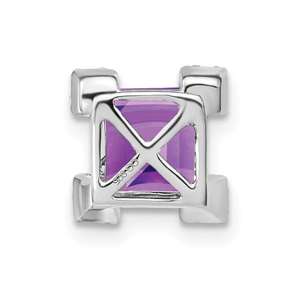 14K Weißgold Quadratisch Amethyst und Echt Diamant Kette Anhänger