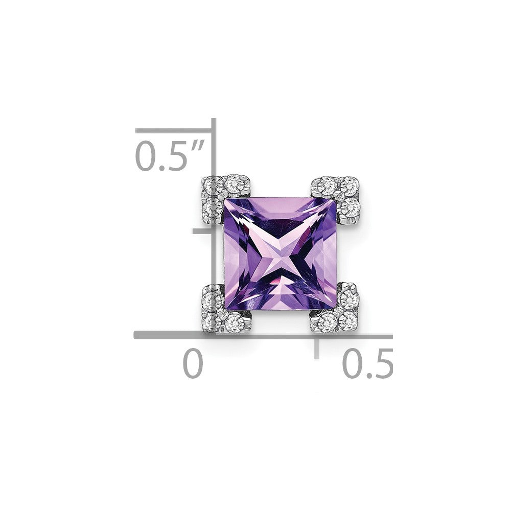 14K Weißgold Quadratisch Amethyst und Echt Diamant Kette Anhänger