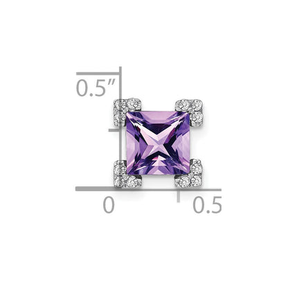 14K Weißgold Quadratisch Amethyst und Echt Diamant Kette Anhänger