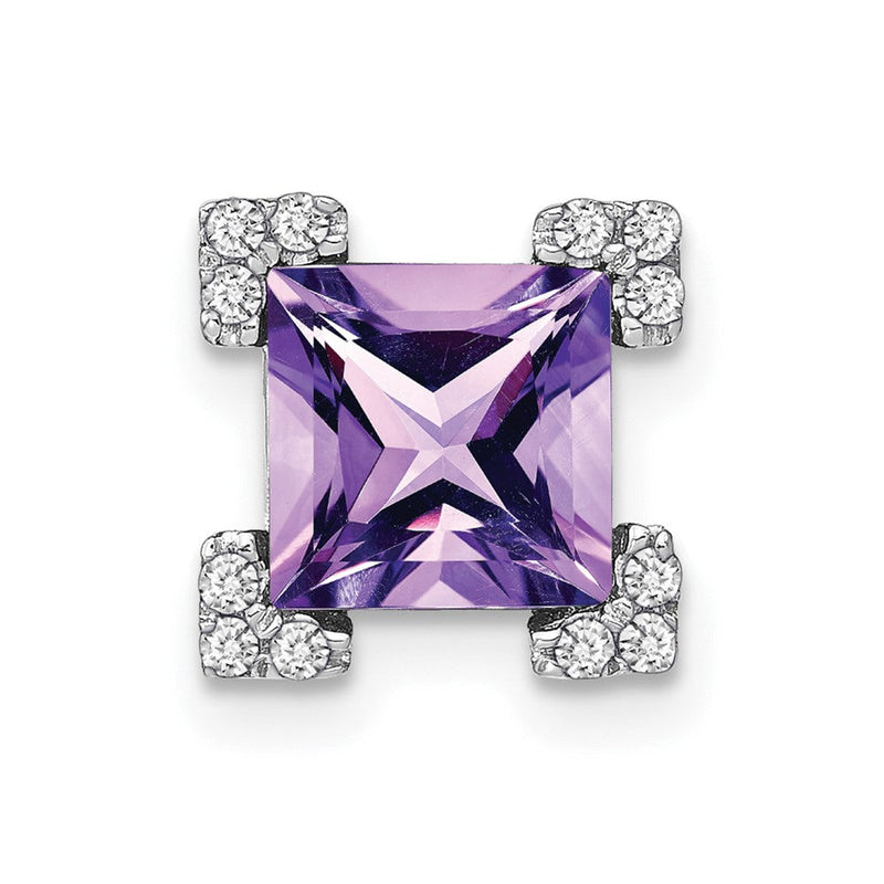 14K Weißgold Quadratisch Amethyst und Echt Diamant Kette Anhänger