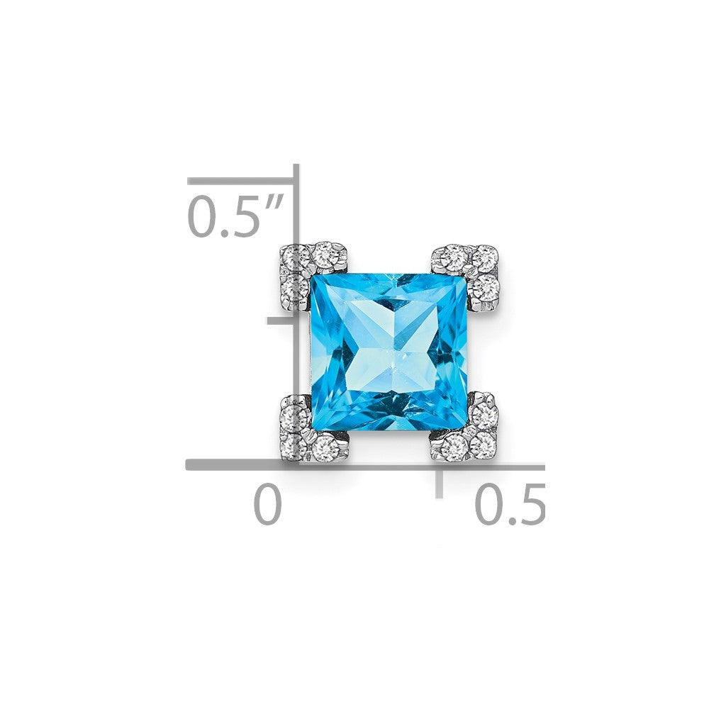 14K Weißgold Quadratisch Blautopas und Echt Diamant Kette Anhänger