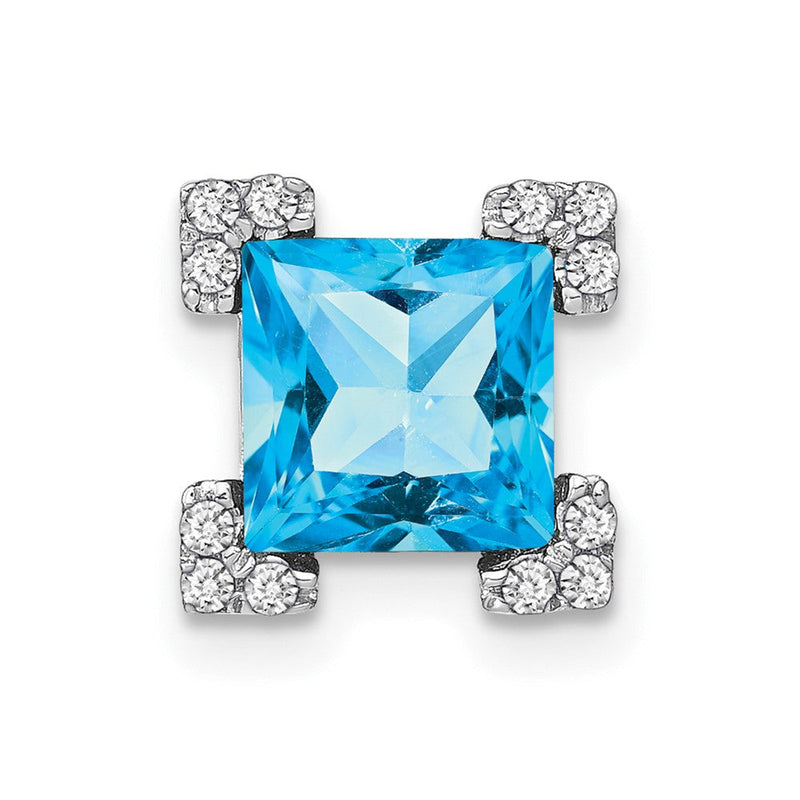 14K Weißgold Quadratisch Blautopas und Echt Diamant Kette Anhänger