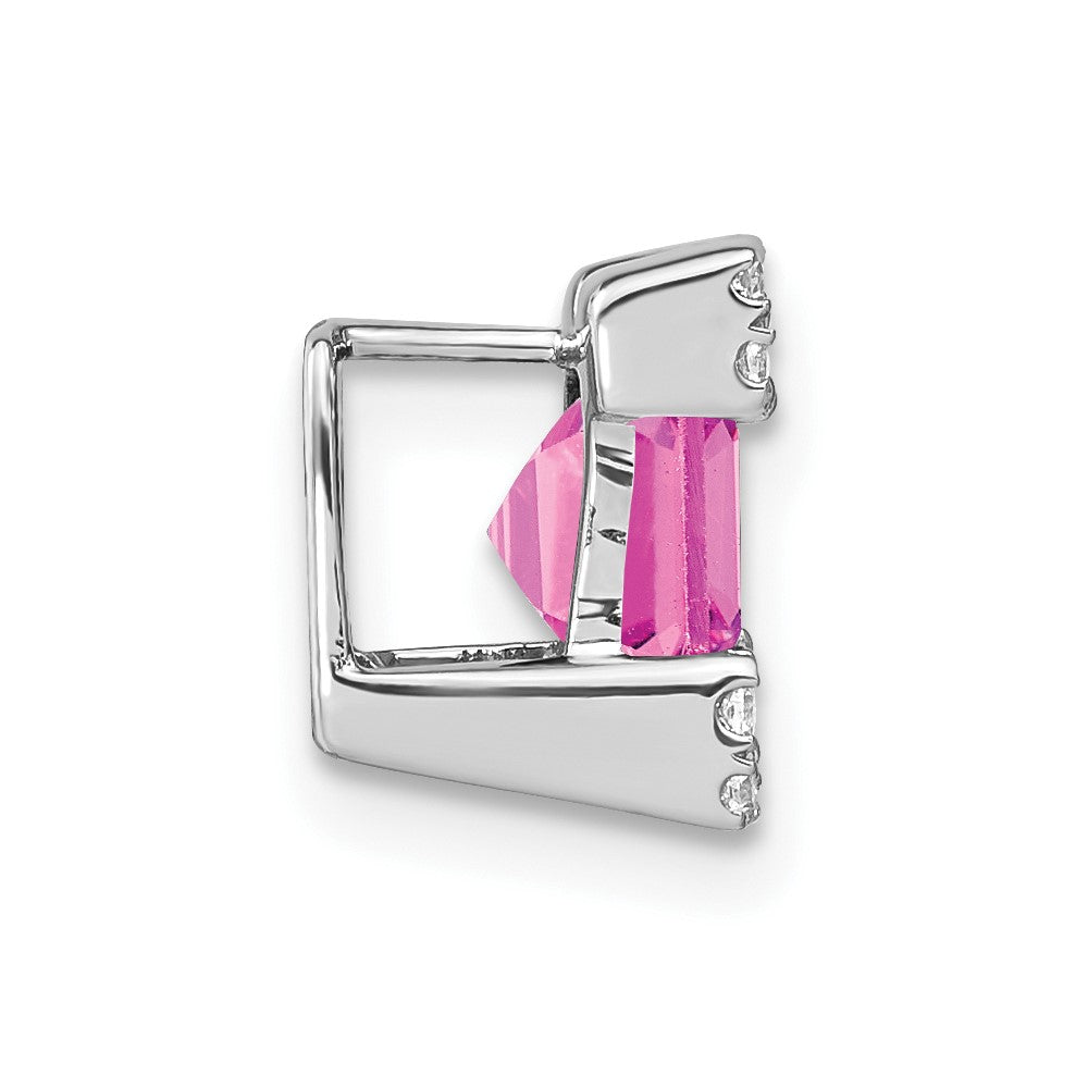 14K Weißgold Quadratisch Erzeugt Rosa Saphir/real Diamant Kette Anhänger
