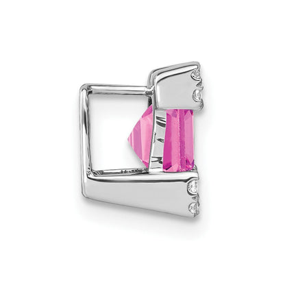 14K Weißgold Quadratisch Erzeugt Rosa Saphir/real Diamant Kette Anhänger