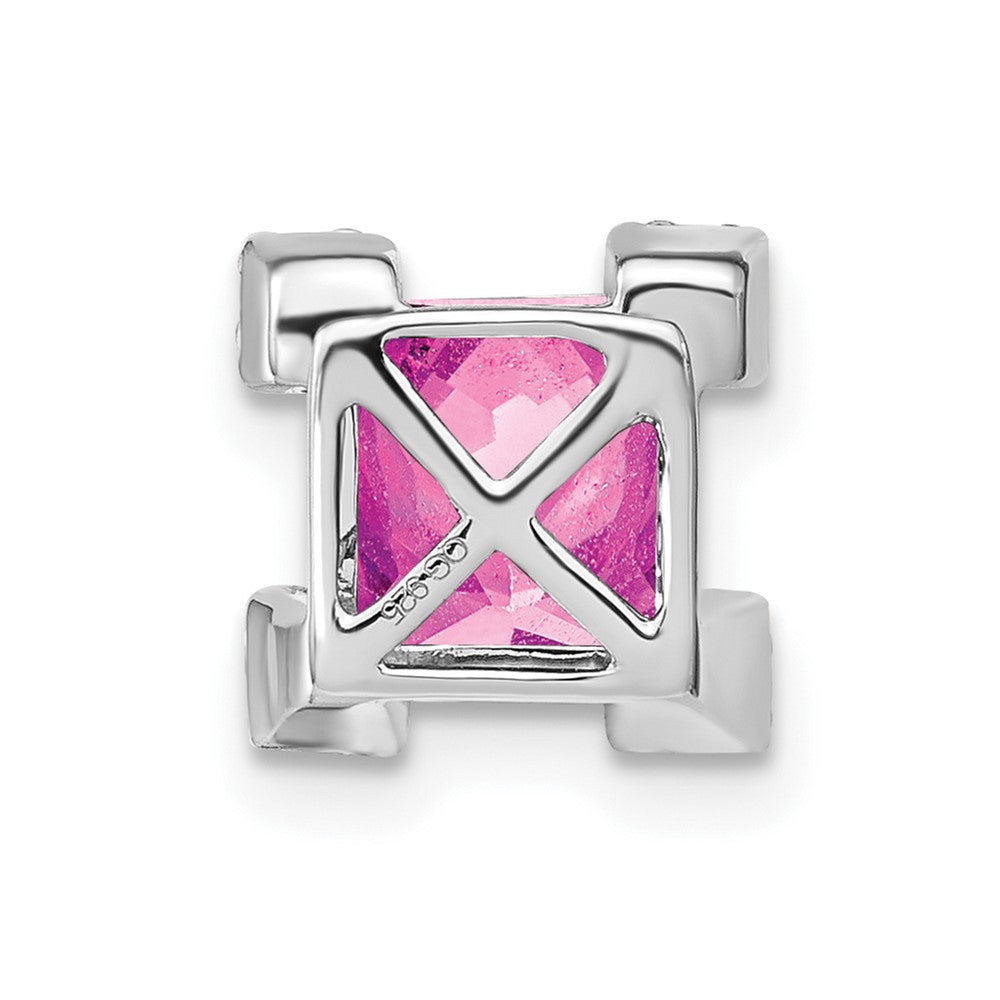 14K Weißgold Quadratisch Erzeugt Rosa Saphir/real Diamant Kette Anhänger