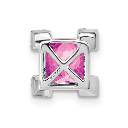 14K Weißgold Quadratisch Erzeugt Rosa Saphir/real Diamant Kette Anhänger