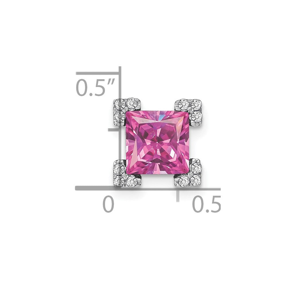 14K Weißgold Quadratisch Erzeugt Rosa Saphir/real Diamant Kette Anhänger