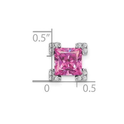 14K Weißgold Quadratisch Erzeugt Rosa Saphir/real Diamant Kette Anhänger