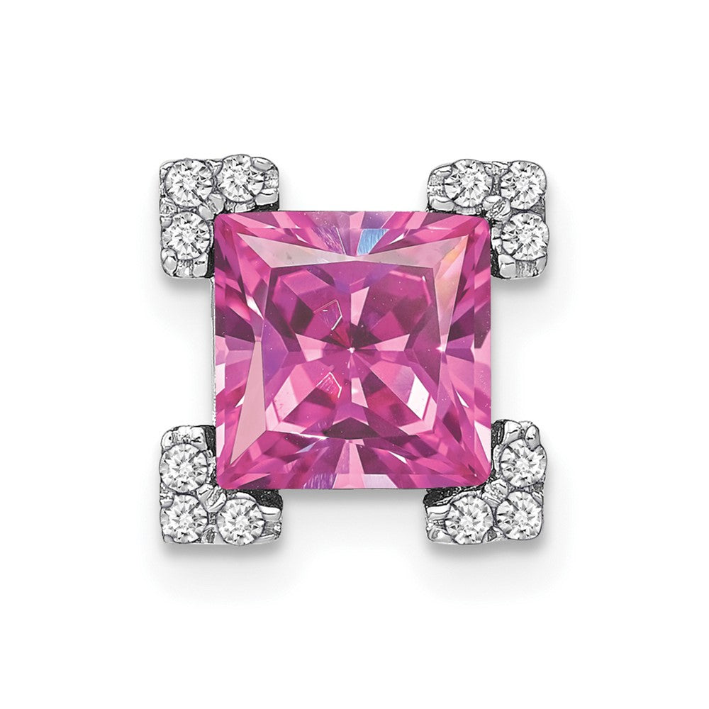 14K Weißgold Quadratisch Erzeugt Rosa Saphir/real Diamant Kette Anhänger