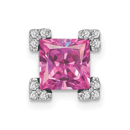 14K Weißgold Quadratisch Erzeugt Rosa Saphir/real Diamant Kette Anhänger