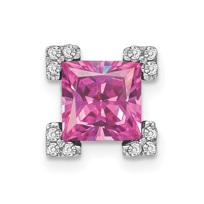 14K Weißgold Quadratisch Erzeugt Rosa Saphir/real Diamant Kette Anhänger