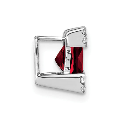 14K Weißgold Quadratisch Granat und Echt Diamant Kette Anhänger