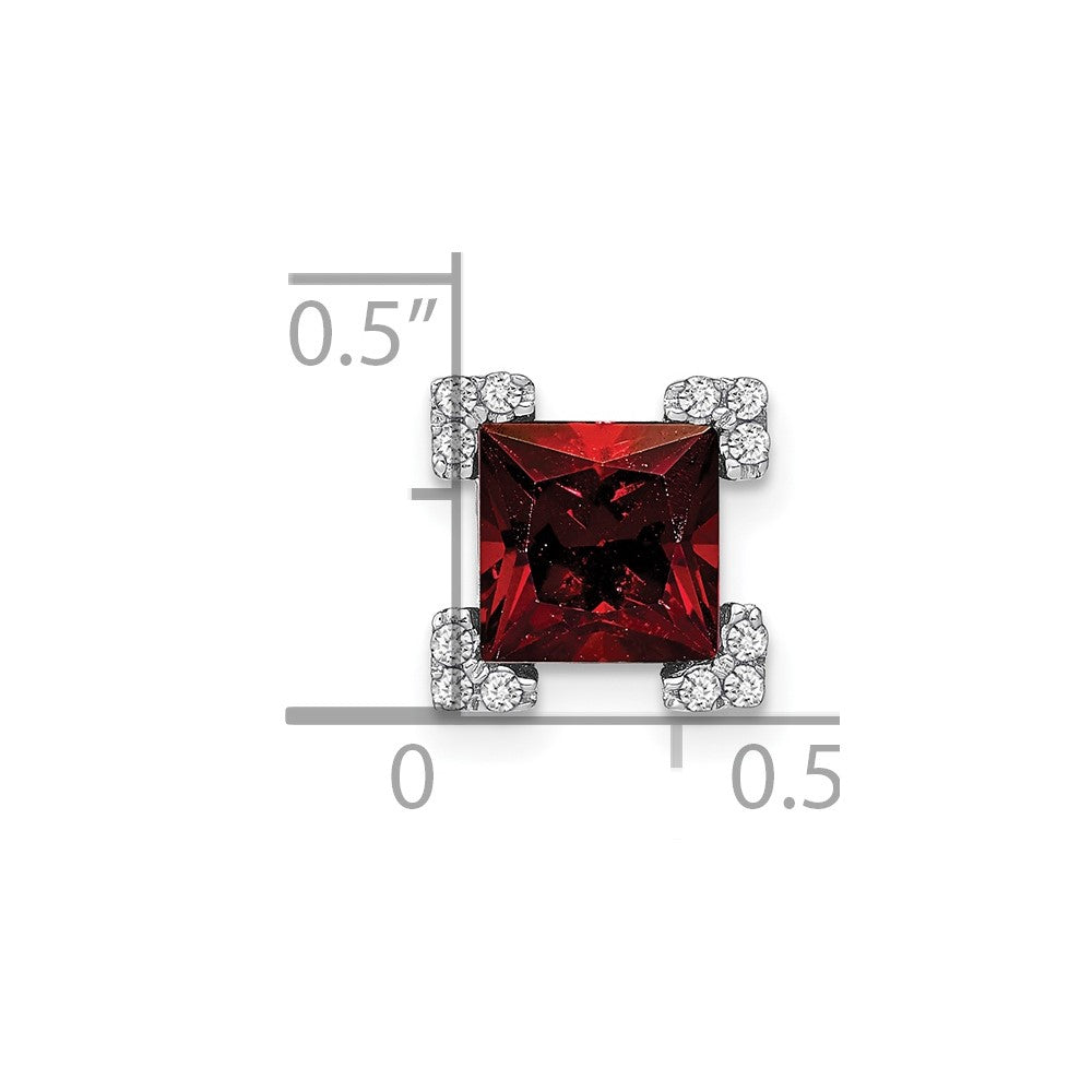 14K Weißgold Quadratisch Granat und Echt Diamant Kette Anhänger