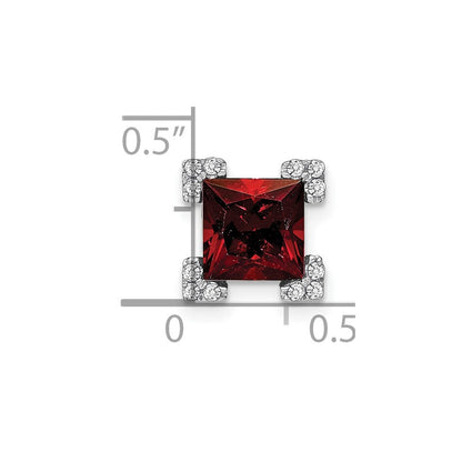 14K Weißgold Quadratisch Granat und Echt Diamant Kette Anhänger