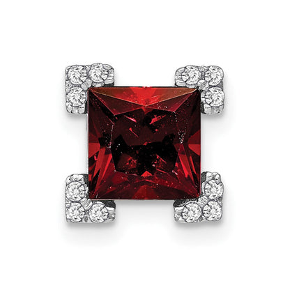 14K Weißgold Quadratisch Granat und Echt Diamant Kette Anhänger