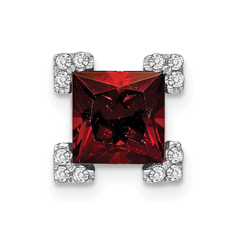 14K Weißgold Quadratisch Granat und Echt Diamant Kette Anhänger