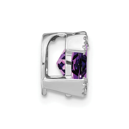 14K Weißgold Oval Amethyst und Echt Diamant Kette Anhänger