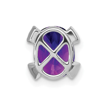 14K Weißgold Oval Amethyst und Echt Diamant Kette Anhänger