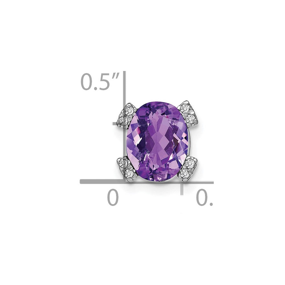 14K Weißgold Oval Amethyst und Echt Diamant Kette Anhänger