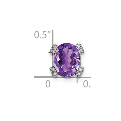 14K Weißgold Oval Amethyst und Echt Diamant Kette Anhänger