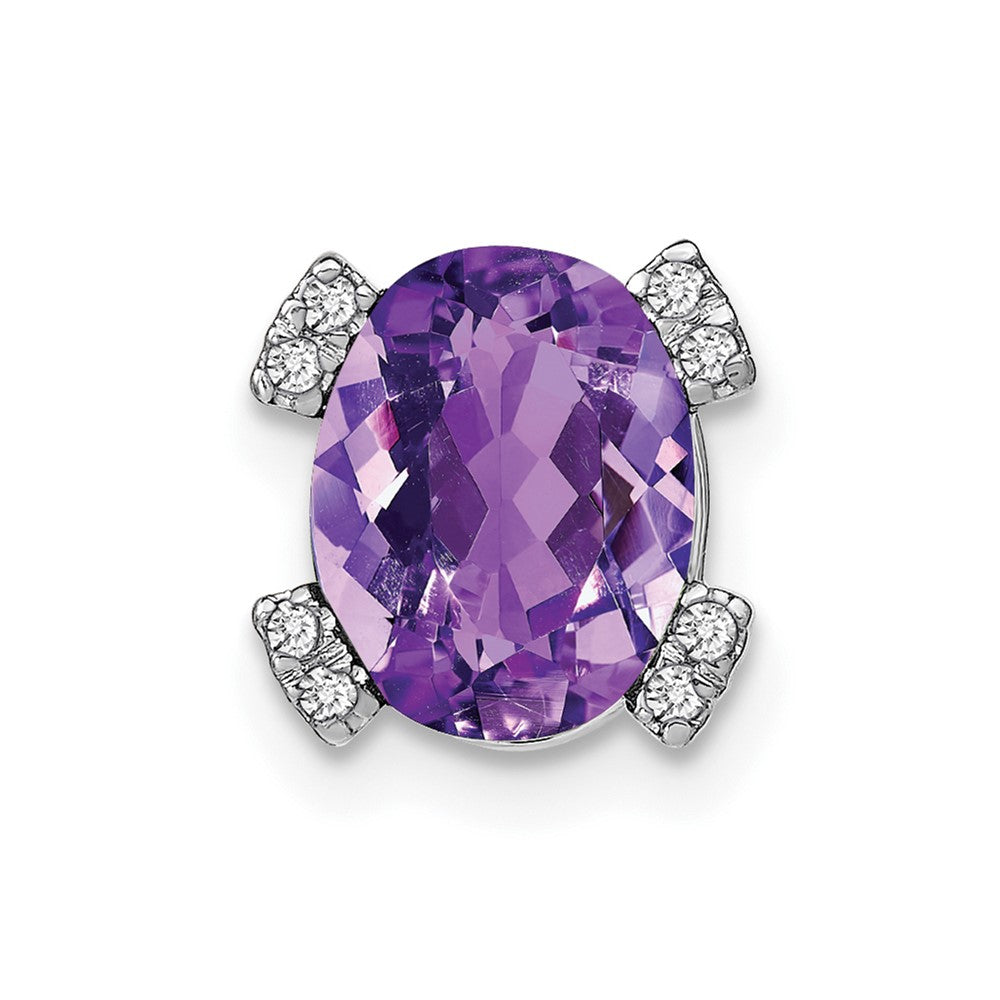 14K Weißgold Oval Amethyst und Echt Diamant Kette Anhänger