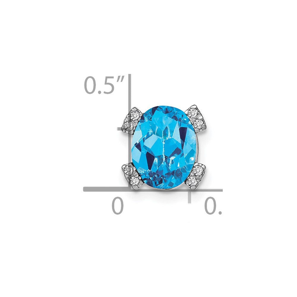 14K Weißgold Oval Blautopas und Echt Diamant Kette Anhänger