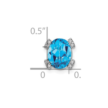14K Weißgold Oval Blautopas und Echt Diamant Kette Anhänger