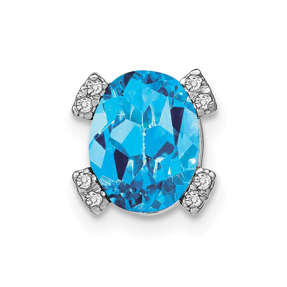 14K Weißgold Oval Blautopas und Echt Diamant Kette Anhänger