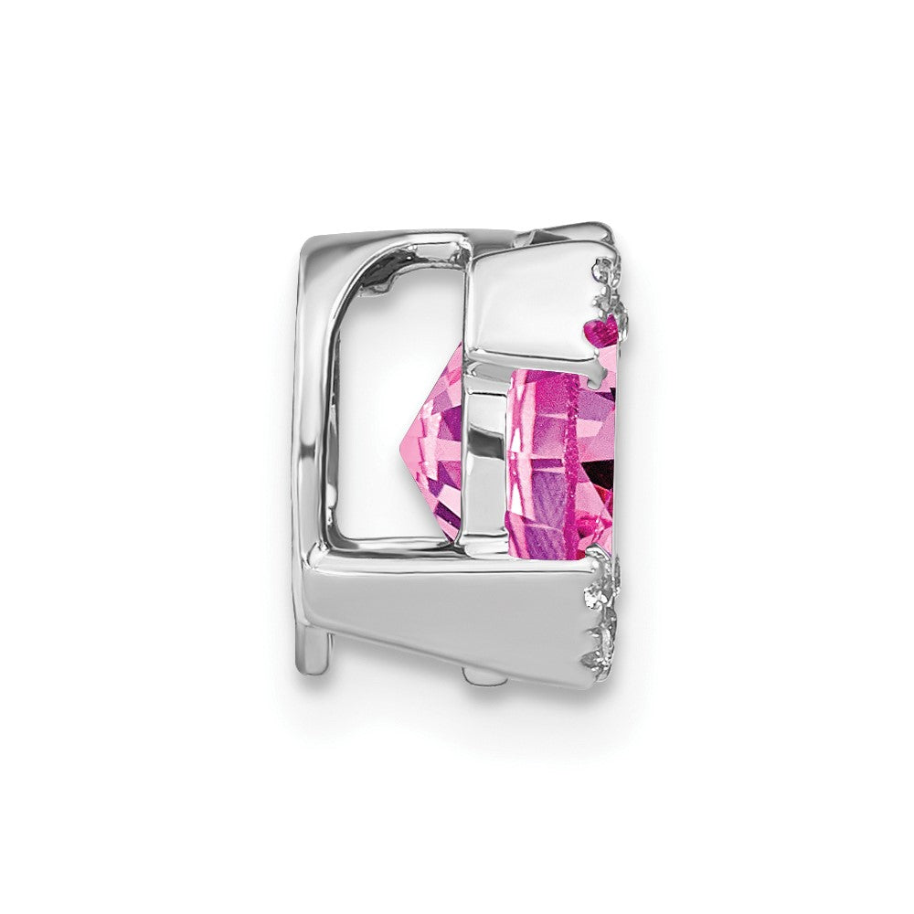 14K Weißgold Oval Erzeugt Rosa Saphir und Echt Diamant Kette Anhänger