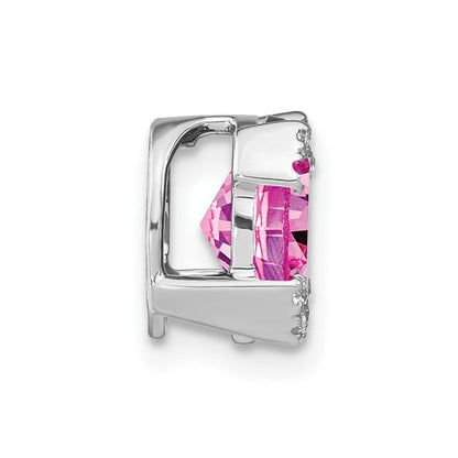 14K Weißgold Oval Erzeugt Rosa Saphir und Echt Diamant Kette Anhänger