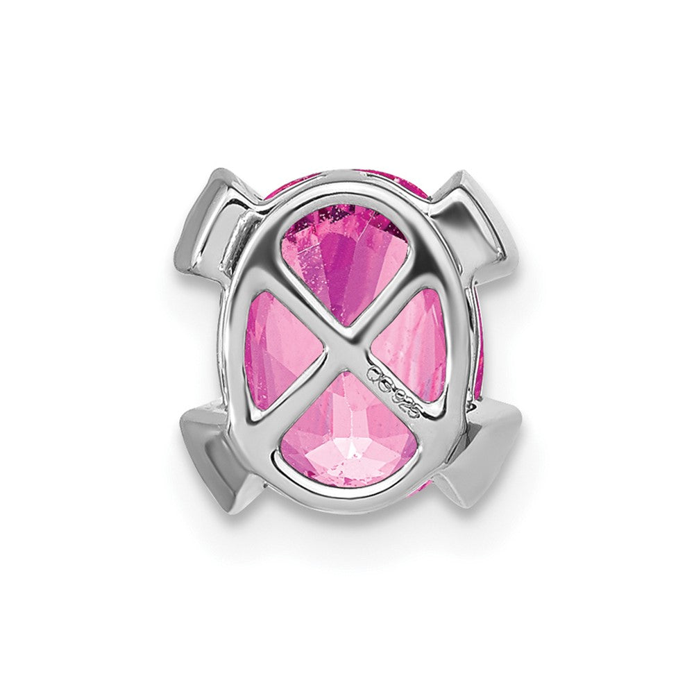 14K Weißgold Oval Erzeugt Rosa Saphir und Echt Diamant Kette Anhänger
