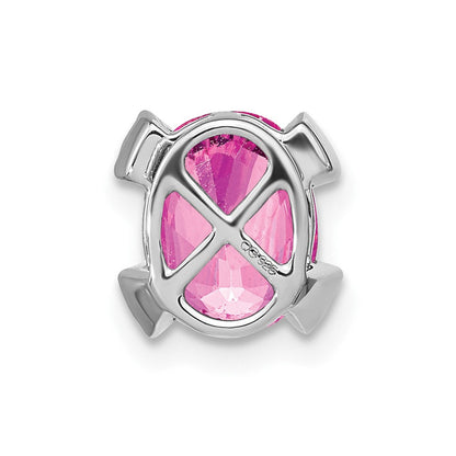 14K Weißgold Oval Erzeugt Rosa Saphir und Echt Diamant Kette Anhänger