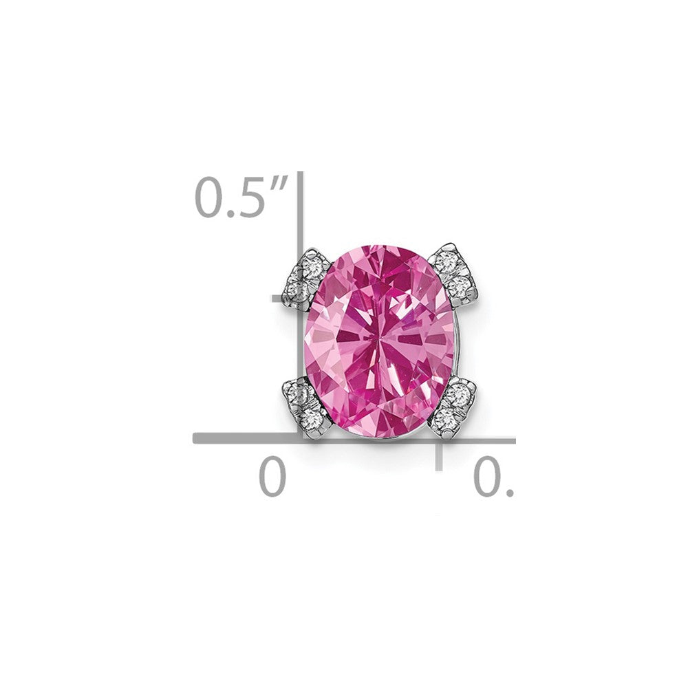14K Weißgold Oval Erzeugt Rosa Saphir und Echt Diamant Kette Anhänger