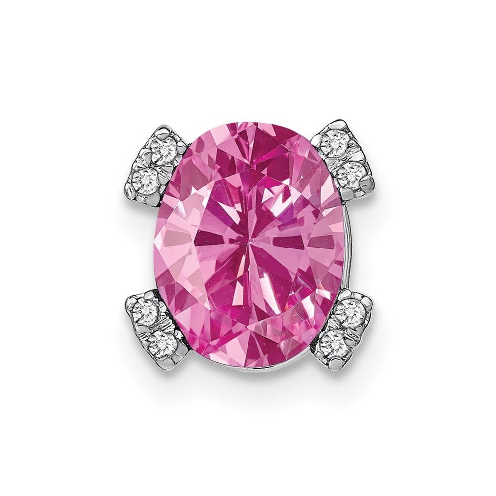 14K Weißgold Oval Erzeugt Rosa Saphir und Echt Diamant Kette Anhänger