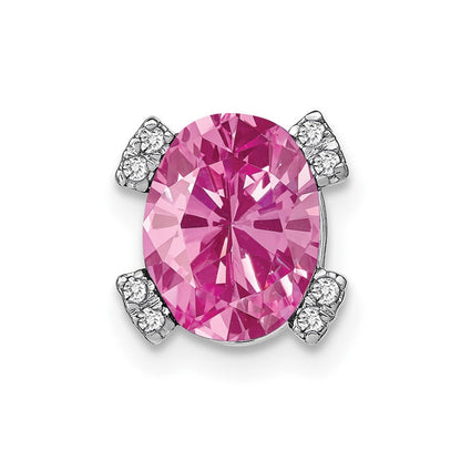 14K Weißgold Oval Erzeugt Rosa Saphir und Echt Diamant Kette Anhänger