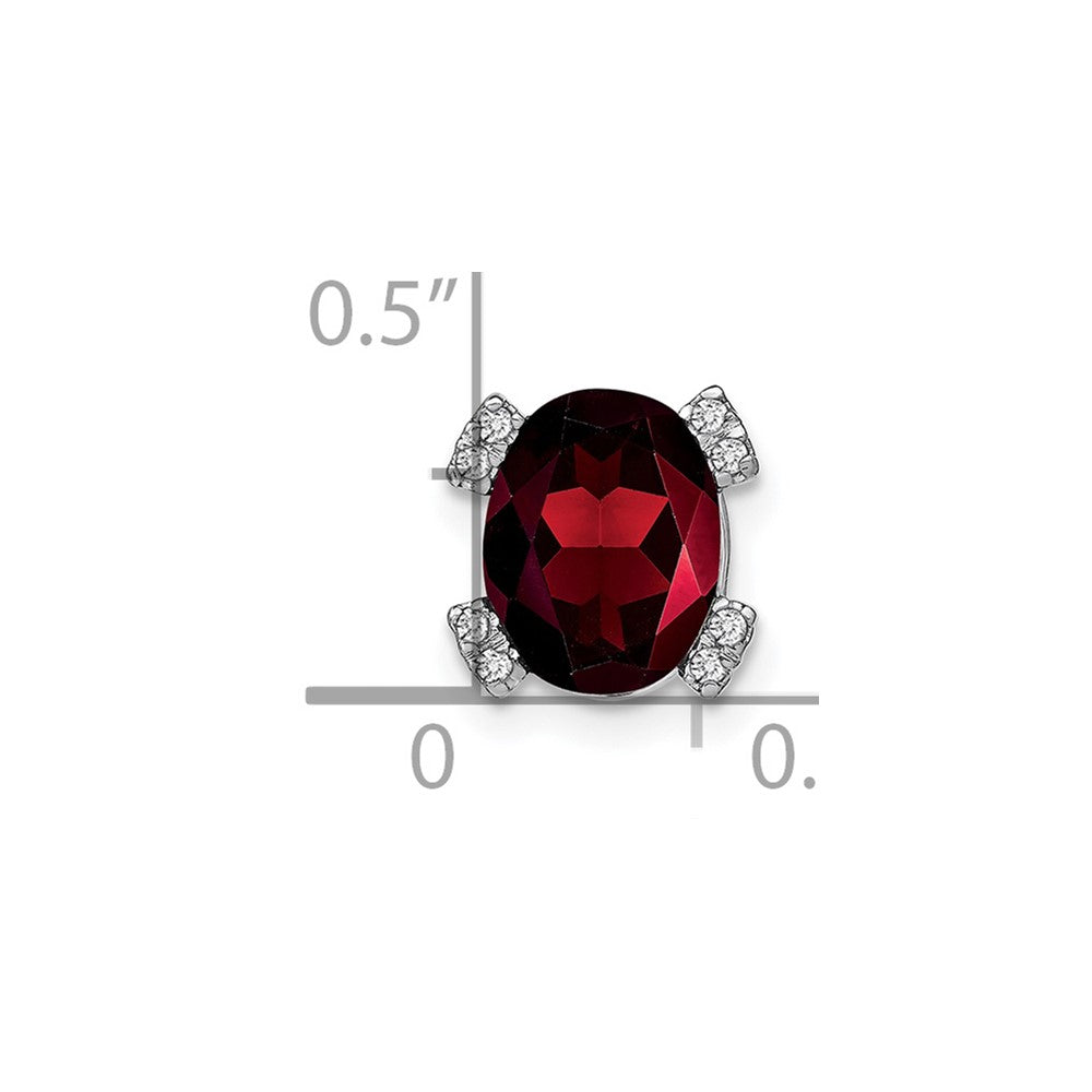 14K Weißgold Oval Granat und Echt Diamant Kette Anhänger