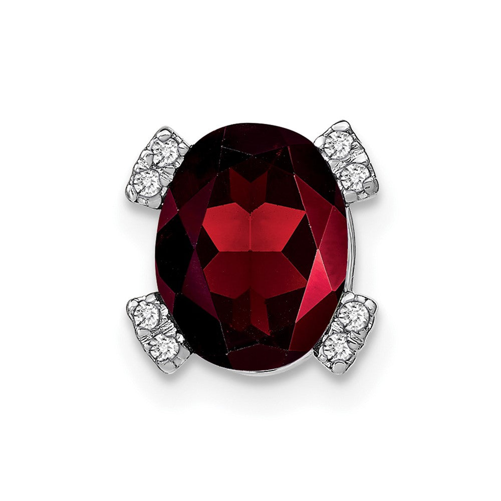 14K Weißgold Oval Granat und Echt Diamant Kette Anhänger