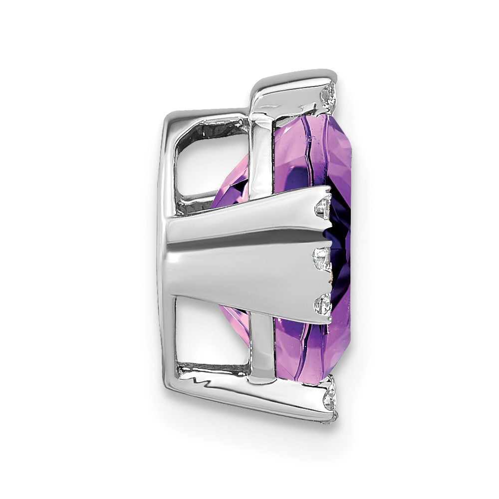 14K Weißgold Oval Amethyst und Echt Diamant Kette Anhänger