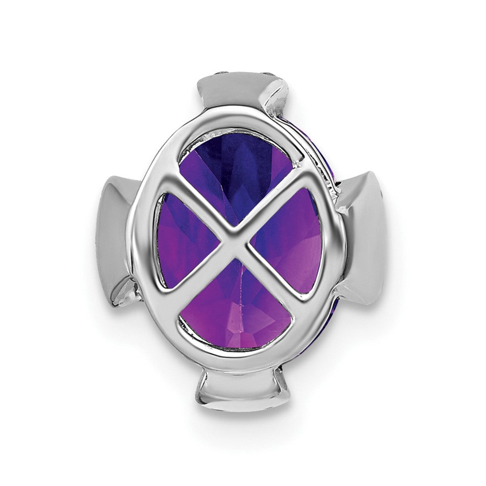 14K Weißgold Oval Amethyst und Echt Diamant Kette Anhänger