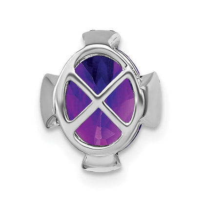 14K Weißgold Oval Amethyst und Echt Diamant Kette Anhänger