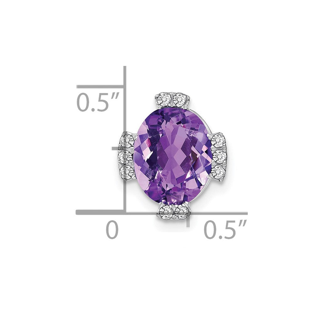 14K Weißgold Oval Amethyst und Echt Diamant Kette Anhänger