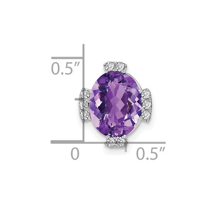 14K Weißgold Oval Amethyst und Echt Diamant Kette Anhänger