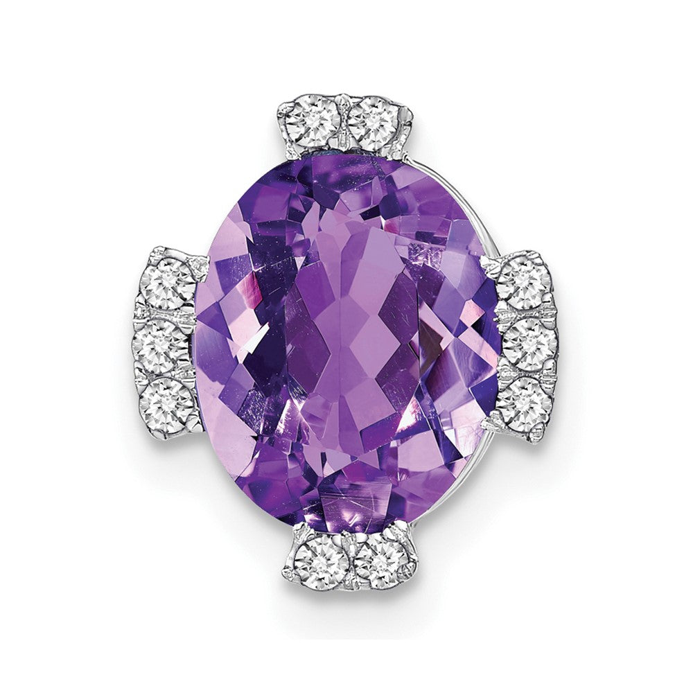 14K Weißgold Oval Amethyst und Echt Diamant Kette Anhänger
