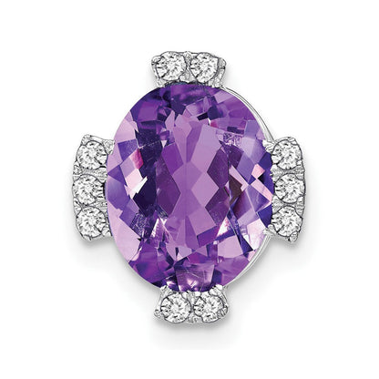 14K Weißgold Oval Amethyst und Echt Diamant Kette Anhänger