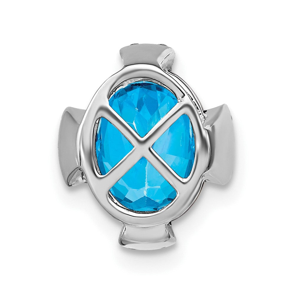 14K Weißgold Oval Blautopas und Echt Diamant Kette Anhänger