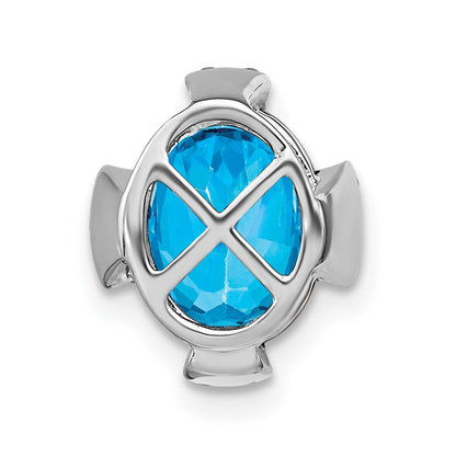 14K Weißgold Oval Blautopas und Echt Diamant Kette Anhänger
