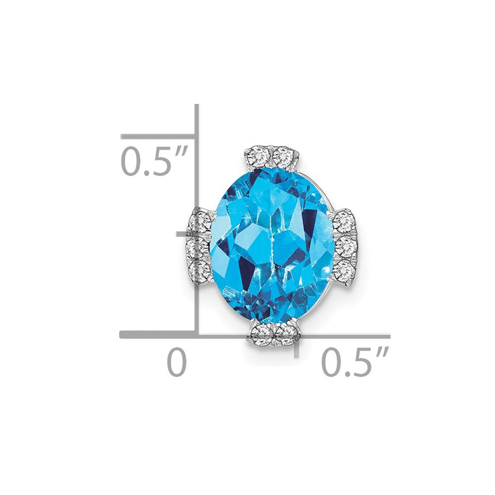 14K Weißgold Oval Blautopas und Echt Diamant Kette Anhänger